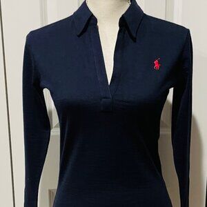 RALPH LAUREN COLLECTION NAVY WOOL/CASHMERE POLO SHIRT - SMALL